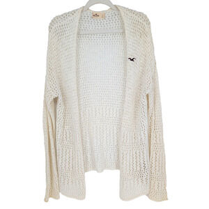 VTG Y2K Womens Hollister Cream Woven Open‎ Front Preppy Cardigan Sweater Large